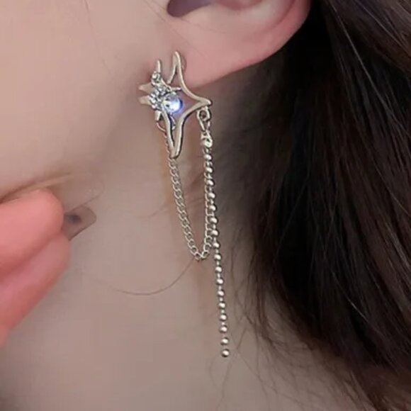 3/$35 Zirconia Star Tassel Chain Silver Tone Drop Dangle Earrings Women - Picture 4 of 5